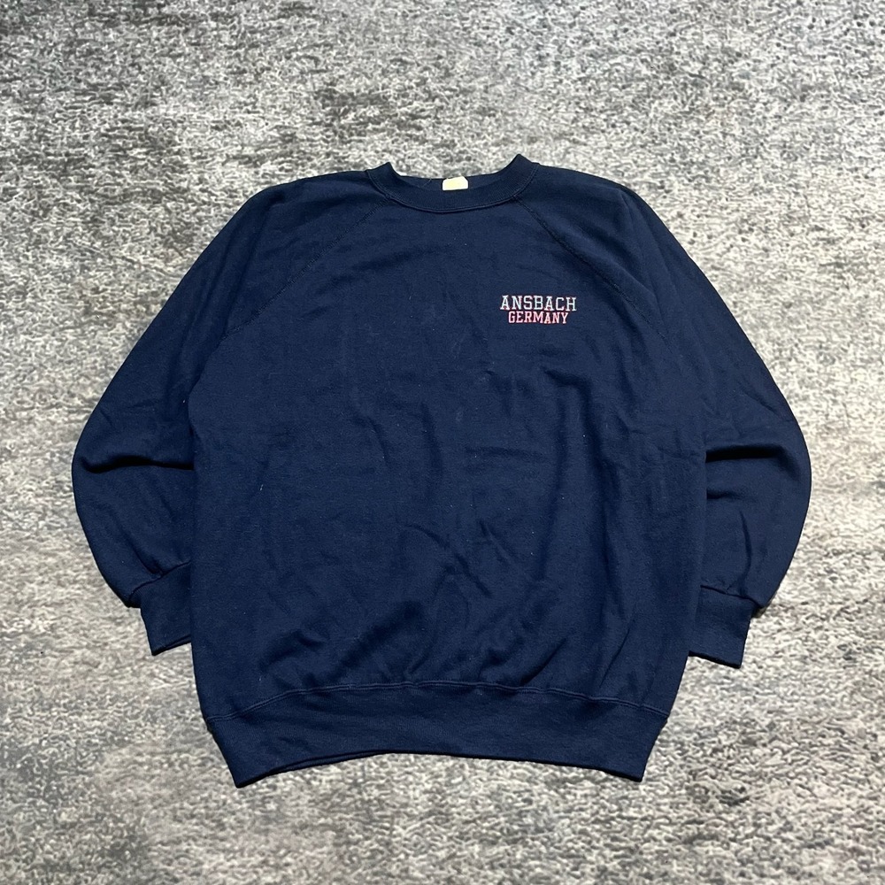 Vintage Ansbach‎ Germany Crewneck Sweatshirt Large Navy Blue Artex 80s 90s